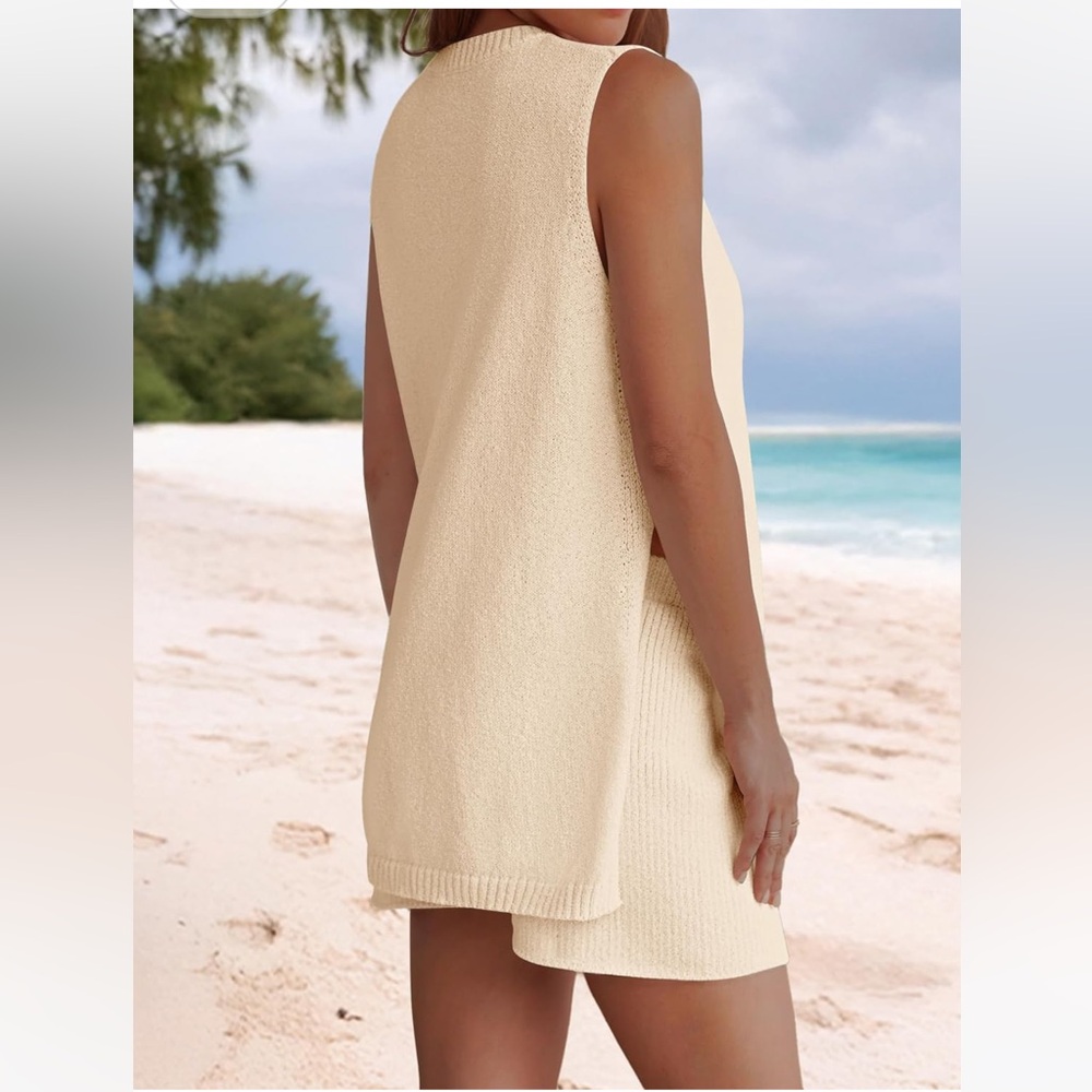 Women's Cream Knit Swim Coverup Vest
